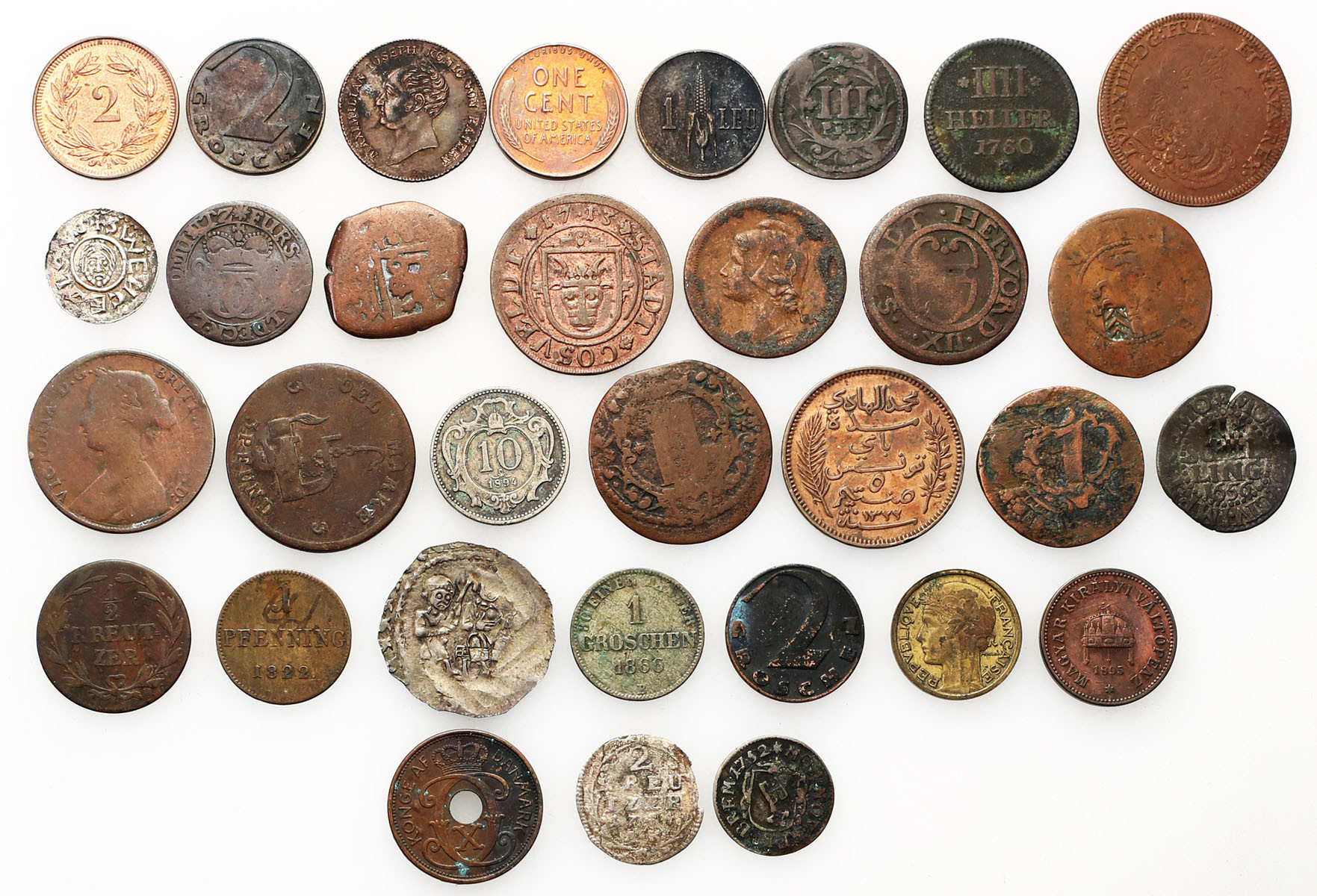 Świat - Austria, Czechy, Niemcy, Francja, USA, Wielka Brytania zestaw 32 monet